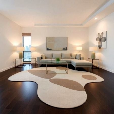 Handcrafted Neutral Organic Shape Modern Living Rug